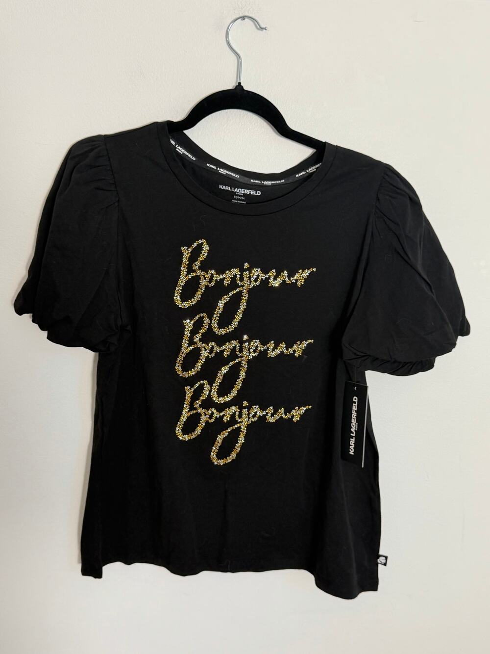 Karl Lagerfeld Bonjour Black Tee NWT size medium